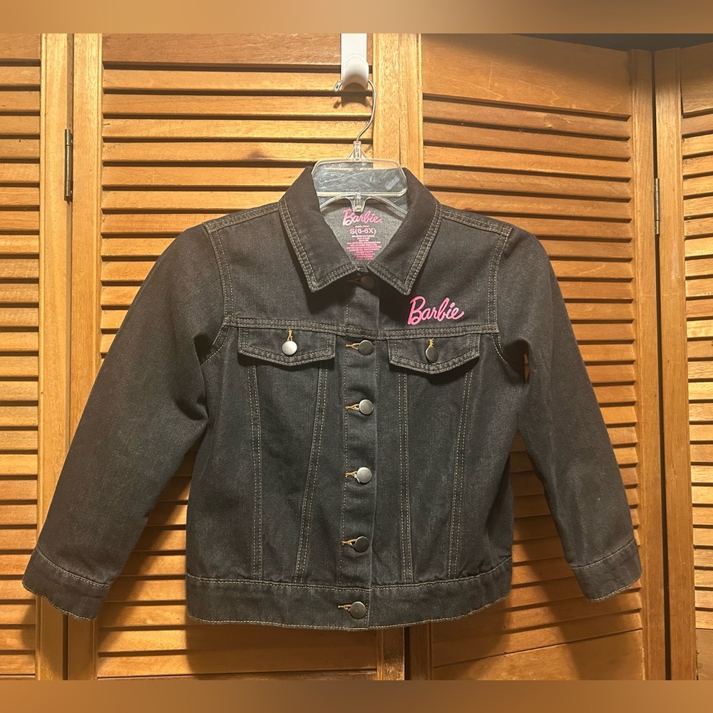 Barbie Black Denim Jean Jacket with Pink  Lettering